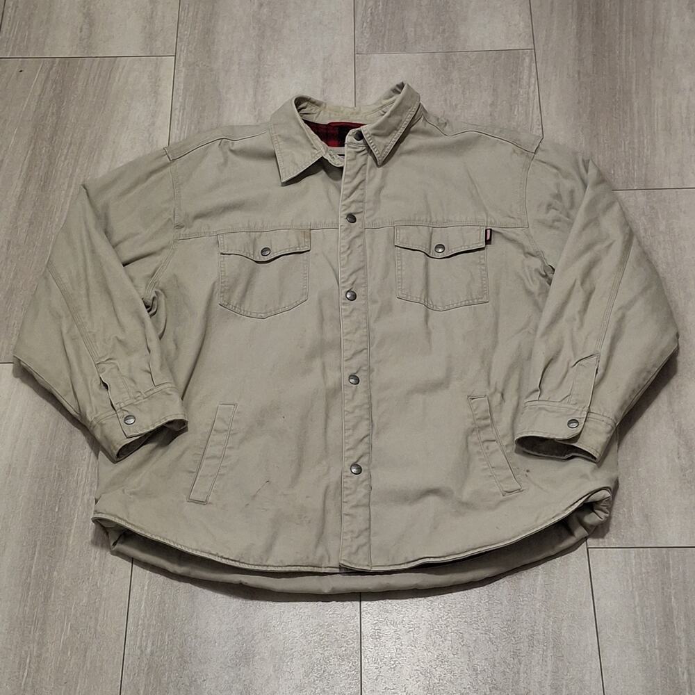 Craftsman Men’s Beige Flannel Lined Button Front Work Jacket Pockets XXL